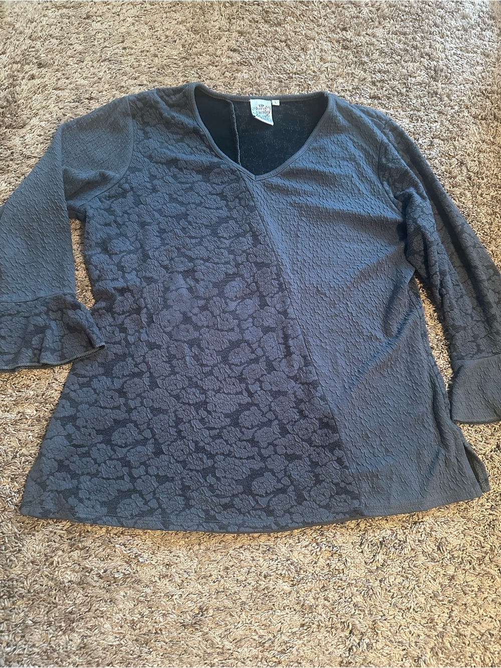 Parsley & Sage Dark Gray Floral Panel Long Sleeve Top